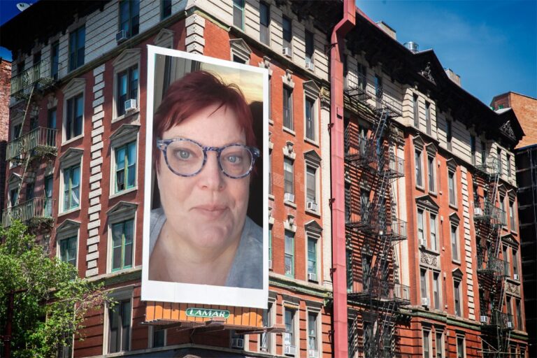 Luanne Smith's portrait as a billboard on the corner of a brik building like you'd see in Boston or New York.